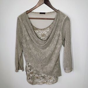 New Collection Lace Top Womens Medium Beige Lace Fairy Lagenlook Made In Italy